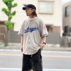 ファナティクス FANATICS ベースボールシャツ MLB MESH BASEBALL SHIRT - LOS ANGELES DODGERS ドジャース グレー GREY 灰色 ML25SS0001
