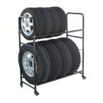 アイリスプラザ タイヤラック 8本 スチール製 2段式（8本収納） カバー/キャスタ