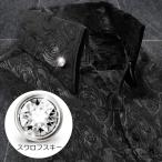 BlackVaria サテンシャツ スワロフスキー釦 ドレスシャツ スキッパー 花柄 薔薇 ジャガード ボタンダウン スリム 日本製 無地 mens メンズ(ブラック黒) 191254