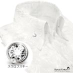 BlackVaria サテンシャツ スワロフスキー釦 ドレスシャツ スキッパー 花柄 薔薇 ジャガード ボタンダウン スリム 日本製 無地 mens メンズ(ホワイト白) 191254