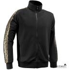 BlackVaria トラックジャケット サイドライン ヒョウ柄 箔プリント レオパード ストレッチ フルジップアップ 長袖 mens メンズ(ブラック黒) 94347
