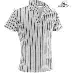 ポロシャツ イタリアンカラー ストライプ柄 スキッパー 半袖 襟ワイヤー ストレッチ ポロ mens メンズ(ホワイト白) 304222