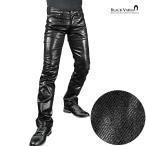 BlackVaria ロングパンツ 箔プリント 光沢 ブーツカット 日本製 ローライズ ボトムス シューカット mens メンズ(光沢ブラック黒) 222851