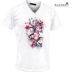 BlackVaria Tシャツ スカル ドクロ 髑髏 Vネック スリム 半袖Tシャツ プリント mens メンズ(ホワイト白スカル十字架) 35363