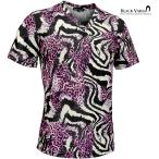 BLACK VARIA Tシャツ 半袖 Vネック ヒョウ柄 タイガー アニマル 派手 スリム 細身 ストレッチ メンズ(パープル紫ピンクブラック黒) 252305