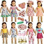 HOAKWA18インチ人形の服とアメリカ人のためのアクセサリー18インチの女の子の人形アメリカの人形の服のドレス合計19個靴下着のヘッド 並行輸入