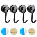 マグネット フック 金属プレート付き ４個セット ステンレス製 磁石付き ブラック