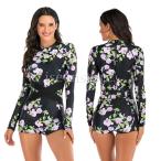  One-piece купальный костюм длинный рукав все в одном фитнес купальный костюм накладка имеется модный женский Rush Guard UV cut цветочный принт спорт купальный костюм серфинг 