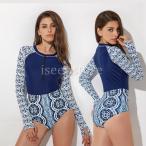  купальный костюм One-piece фитнес купальный костюм женский цветочный принт длинный рукав все в одном Rush Guard body type покрытие спорт купальный костюм серфинг плавание одежда 