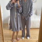 ショッピングペア カップル パジャマ カップル 春秋冬 ペアパジャマ 前開き 長袖 ルームウェア恋人 お揃い ペアルック ワンピース 長ズボン 部屋着 おしゃれ 寝間着 単品売り