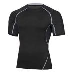 SPORTIA コンプレッションウェア スポーツシャツ ラウンドネック 半袖シャツ メンズ ブラック M