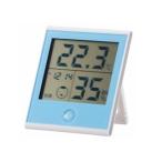 OHM/オーム電機  TEM-200-A 時計付き温湿度計 ブルー