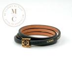 ショッピングロエベ ロエベ LOEWE ブレスレット バングル カフ ブラック ゴールド アナグラム ロゴ ツイストバングル カーフレザー