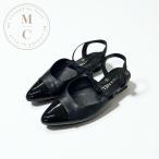 シャネル CHANEL パンプス 靴 シューズ レザー ブラック ココマーク リボン ストラップ フラットパンプス