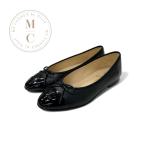 シャネル CHANEL フラットシューズ 靴 シューズ レザー パテント ブラック 黒 ココマーク リボン バレリーナ バレエシューズ