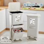 ゴミ箱 スリム 縦型 2段 キッチン ふた付き 2分別 大容量 ワゴン 42L  リビング ごみ箱  足踏み タオルラック フラップ式 ホワイト