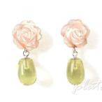 Yahoo! Yahoo!ショッピング(ヤフー ショッピング)ホワイトゴールドピアス　レモンクォーツ＆ピンクシェル　薔薇に雫ピアス