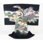 手描き友禅お宮参り着物 男児用 黒地鷹・兜・鎧の祝着