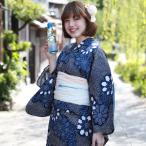 浴衣 レディース セット 変わり織り綿麻浴衣3点セット「絞り柄の白と紺色のお花柄」