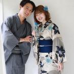 浴衣 レディース セット レトロ 変わり織り綿麻浴衣3点セット「生成り地に百合とうちわ」