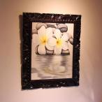 ショッピングアジアンテイスト バリ絵画 プルメリアアート 53×63cm 壁掛け フランジパニ リゾートテイスト