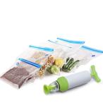 真空ポンプ 真空食品保存 再利用可能な食品パッケージ キッチンオーガナイザー ５袋付き ホワイト