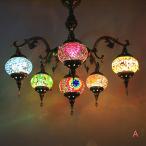 手作りモザイクトルコランプ6灯式シャンデリアヨーロッパ古風吊り下げ照明リビ...