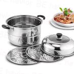 両手鍋 蒸し器 ステンレス製 鍋 深型鍋 煮る 蓋付き 蒸し籠 調理器具 多用途 IH対応 全熱源 キッチン 煮物 蒸し料理 卓上 お手入れ簡単 サイズ26-34cm