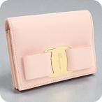 中古 フェラガモ 二折財布 レディース ブランド FERRAGAMO ヴァラリボン 22 D515 ピンク 財布