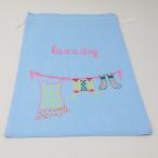 Yahoo! Yahoo!ショッピング(ヤフー ショッピング)巾着袋　かわいい刺繍入　ベトナム雑貨　水色　laundry　デザイン２