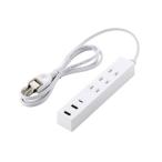 延長コード 電源タップ 1.5m (コンセント 3口 Type-C×1 USB-A×2) 雷ガード ホコリ防止シャッター ホワイト メーカー在庫品