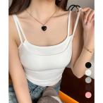 カップ付きキャミソール ブラトップ韓国風 へそ出しキャミ夏服 細肩紐キャミソール 下着 重ね着キャミ