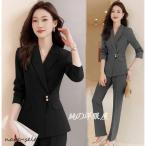 レディース スーツ 2点セット 春秋冬 スリーシーズン パンツスーツ 無地 おしゃれ感 長袖 フォーマル スーツ 通勤 オフィス ビジネス スーツ 黒 グレー ネイビー