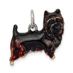 Solid 925 Sterling Silver Enameled Brown and Black Cairn Terrier Charm Pendant - 15mm x 17mm