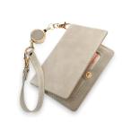 [Pretimo] パスケース 定期入れ リール付き 中がみえない 二つ折り レザー 手触りがいい 起毛素材 グレージュ