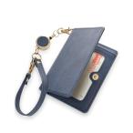 [Pretimo] パスケース 定期入れ リール付き 中がみえない 二つ折り レザー 手触りがいい 起毛素材 ネイビー