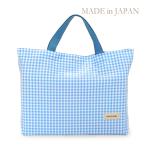 日本製 撥水 プールバッグ ギンガムチェック×ブルー 人気 レッスンバッグ マチ付き かわいい 小学校 通園 男の子 女の子 手提げバッグ 幼稚園 保育園