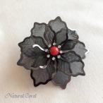 血赤珊瑚ちあかさんごブローチ玉黒花...