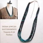 インディアンジュエリー サントドミンゴ ターコイズ ジェット 三連 ヒシ ネックレスINDIAN JEWELRY Santo Domingo Necklace