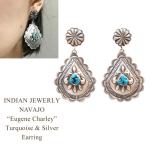 インディアンジュエリー ナバホ "Eugene Charley" コンチョ シルバー ターコイズ キャッチ ピアス　INDIAN JEWELRY NAVAJO