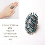 インディアンジュエリー ズニ "Vincent &amp; Soccoro Johnson" ターコイズ ニードルポイント シルバー リングINDIAN JEWELRY ZUNI Turquoise Silver Ring