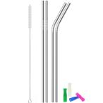 金属製ステンレススチールストロー 4本 12インチ 超長い 再利用可能 金属製ドリンクストロー クリーニングブラシとシリコンチップ付き トールタ