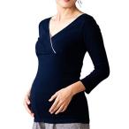 Sweet Mommy マタニティ 授乳インナー あたたかコットン ふんわり裏起毛 ピコレース付き M ネイビー
