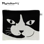 ショッピングマンハッタナーズ マンハッタナーズ ニットポーチ M 「クマです」 75-8801-BLK/WHT｜洗濯OK・前後柄違い・ビビッド配色