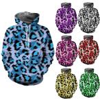 フード付き ヒョウ柄 パーカー アウター 防寒 豹 レオパード ブルー パープル グレー イエロー レッド グリーン n722