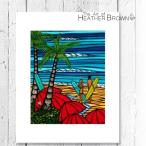 ヘザーブラウン アートプリント 絵画 HEATHER BROWN FUN IN THE SUN HB9191P 約35.5cm×約28cm 縦長 台紙付き 風景画  ハワイ サーフ サーフィン
