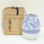  Kyoyaki новый .. гора структура [. удача . нести птица ..] белый фарфор с синим рисунком ваза ( вместе коробка )