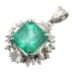 大粒エメラルドトップ Pt900 エメラルド4.96ct ダイヤ0.43ct ペンダントトップ 6.9g FS 美品 Aランク 磨き仕上済み