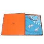 HERMES / エルメス カレ90 スカーフ 貴重な場所 terres precieuses シルク100% ピンク・ライトブルー NO Bランク