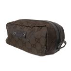 GUCCI/グッチ GG柄 ナイロン レザー ポーチ コスメポーチ ダークブラウン KS 美品 ABランク